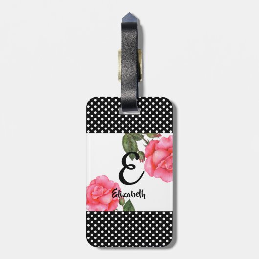 Gepersonaliseerde Waterverf roze rozen Floral mono Bagagelabel (Achterkant verticaal)