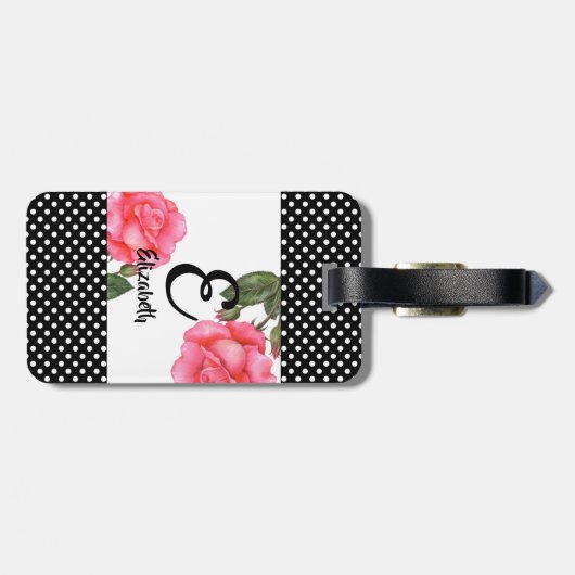 Gepersonaliseerde Waterverf roze rozen Floral mono Bagagelabel (Achterkant horizontaal)