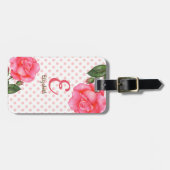 Gepersonaliseerde Waterverf roze rozen Floral mono Bagagelabel (Voorkant horizontaal)
