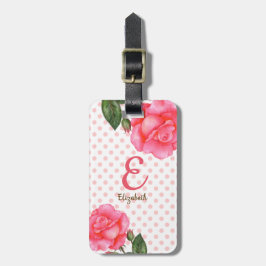 Gepersonaliseerde Waterverf roze rozen Floral mono Bagagelabel