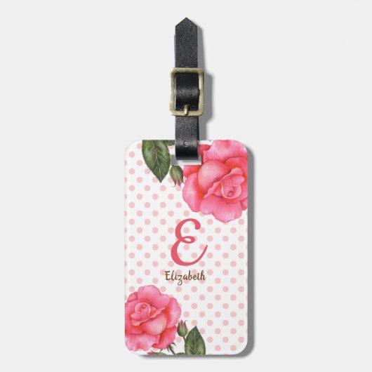 Gepersonaliseerde Waterverf roze rozen Floral mono Bagagelabel (Voorkant verticaal)