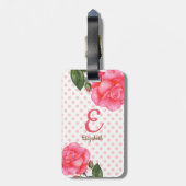 Gepersonaliseerde Waterverf roze rozen Floral mono Bagagelabel (Achterkant verticaal)