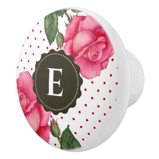 Gepersonaliseerde Waterverf roze rozen Floral mono Keramische Knop (Rechts)