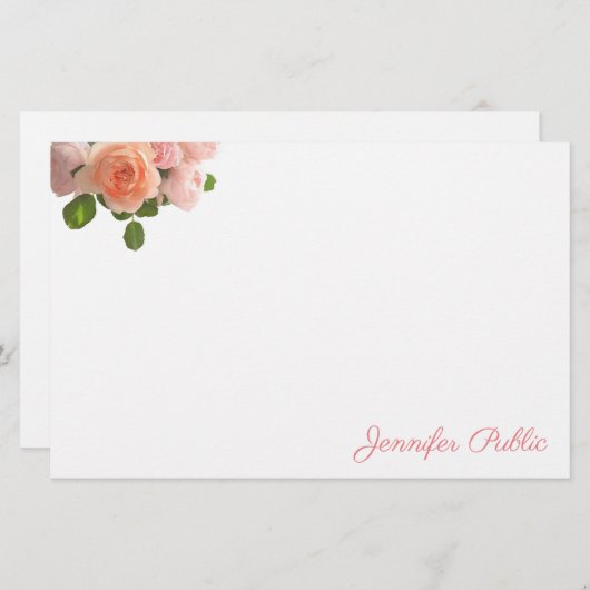 Gepersonaliseerde Waterverf Rozen Elegant Hand Scr Briefpapier (Voorkant / Achterkant)