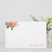 Gepersonaliseerde Waterverf Rozen Elegant Hand Scr Briefpapier (Staand voorkant)