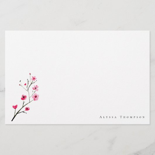 Gepersonaliseerde Waterverf Sakura Cherry Blossom Briefpapier (Voorkant)