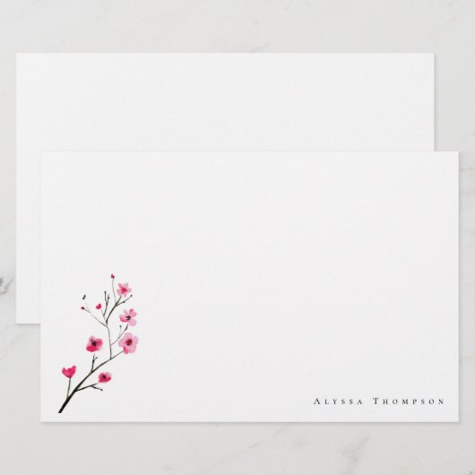 Gepersonaliseerde Waterverf Sakura Cherry Blossom Briefpapier (Voorkant / Achterkant)