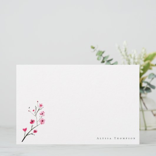 Gepersonaliseerde Waterverf Sakura Cherry Blossom Briefpapier (Staand voorkant)