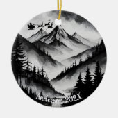 Gepersonaliseerde Waterverf Santa over Mountains Keramisch Ornament (Voorkant)