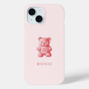 Gepersonaliseerde Waterverf Schattige Roze Gummy B iPhone 15 Case