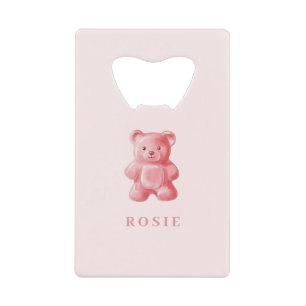 Gepersonaliseerde Waterverf Schattige Roze Gummy B Creditkaart Flessenopener