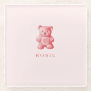 Gepersonaliseerde Waterverf Schattige Roze Gummy B Glazen Onderzetter