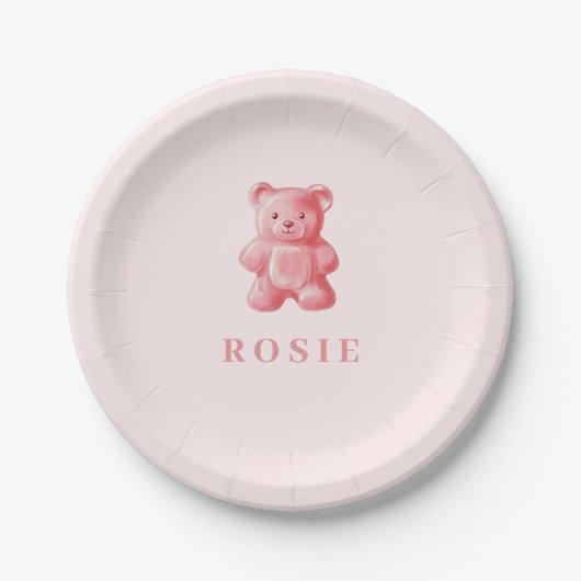 Gepersonaliseerde Waterverf Schattige Roze Gummy B Papieren Bordje (Voorkant)