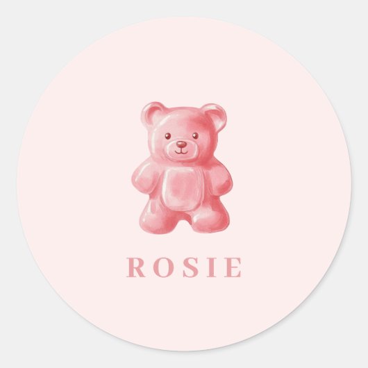 Gepersonaliseerde Waterverf Schattige Roze Gummy B Ronde Sticker (Voorkant)