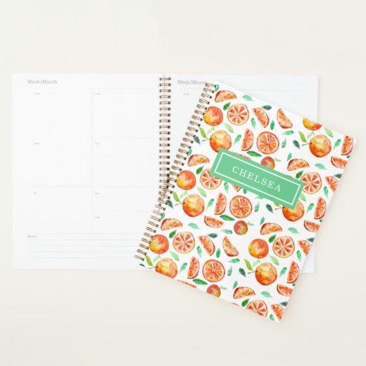 Gepersonaliseerde Waterverf Sinaasappels Citrus Planner (Display)