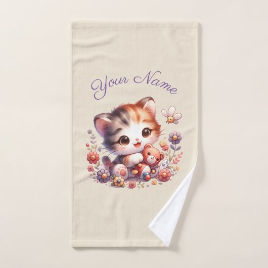 Gepersonaliseerde Waterverf spelen Kitten Naam Handdoek (Handdoek)