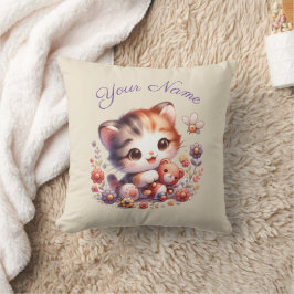 Gepersonaliseerde Waterverf spelen Kitten Naam Kussen