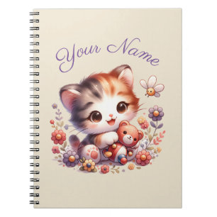 Gepersonaliseerde Waterverf spelen Kitten Naam Notitieboek
