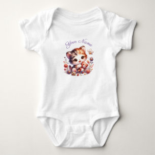Gepersonaliseerde Waterverf spelen Kitten Naam Romper