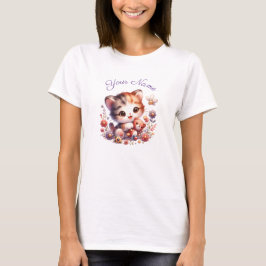 Gepersonaliseerde Waterverf spelen Kitten Naam T-shirt