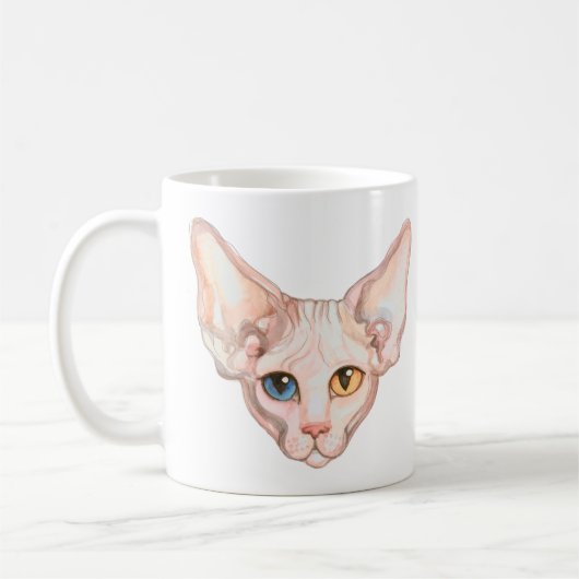 Gepersonaliseerde Waterverf Sphynx-kat Koffiemok (Links)