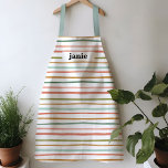 Gepersonaliseerde Waterverf Stripe Schort<br><div class="desc">Dit feestelijke schort is perfect om te koken,  bakken,  schilderen,  knutselen,  noem maar op! Met een speels kleurenschema van waterverf strepen. Maakt voor een geweldig cadeau en feestelijke inrichting op uw muren tot het volgende gebruik!</div>