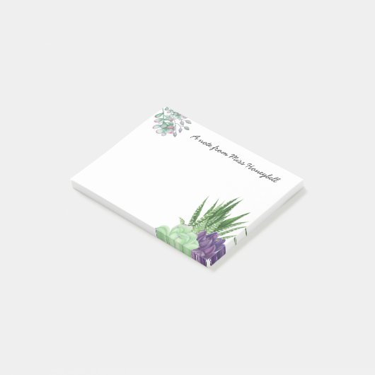 Gepersonaliseerde Waterverf succulent Post-it® Notes (Schuin)