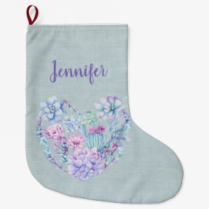 Gepersonaliseerde Waterverf Succulents Heart Grote Kerstsok