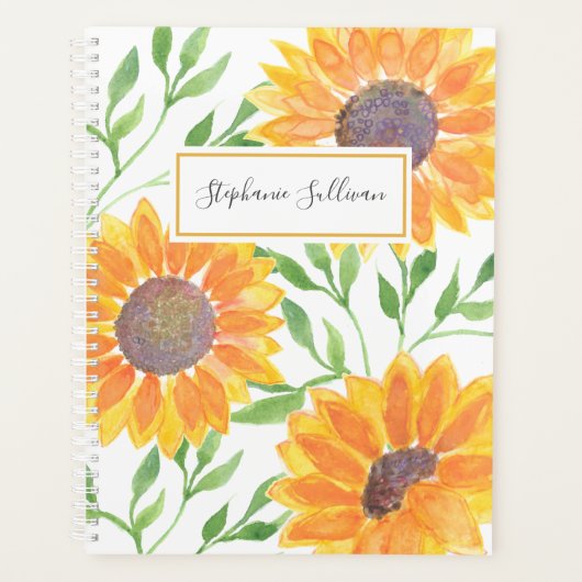Gepersonaliseerde Waterverf Sunflower Greenery Planner (Voorkant)