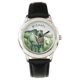 Gepersonaliseerde Waterverf T-Rex Dinosaur Kindere Horloge