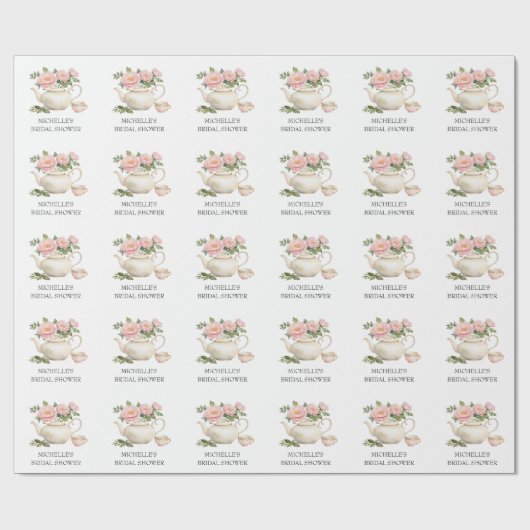 Gepersonaliseerde Waterverf Tea Party Vrijgezellen Cadeaupapier (Vlak)