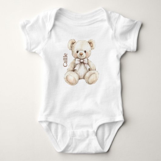 Gepersonaliseerde Waterverf Teddy Bear Baby Romper (Voorkant)