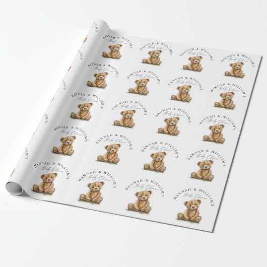 Gepersonaliseerde Waterverf Teddy Bear Baby shower Cadeaupapier (Uitgerold)