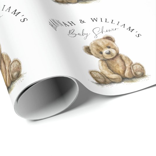 Gepersonaliseerde Waterverf Teddy Bear Baby shower Cadeaupapier (Rol Hoek)