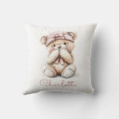 Gepersonaliseerde Waterverf Teddy Bear Girl Pink B Kussen (Achterkant)