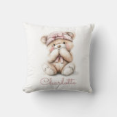 Gepersonaliseerde Waterverf Teddy Bear Girl Pink B Kussen (Voorkant)
