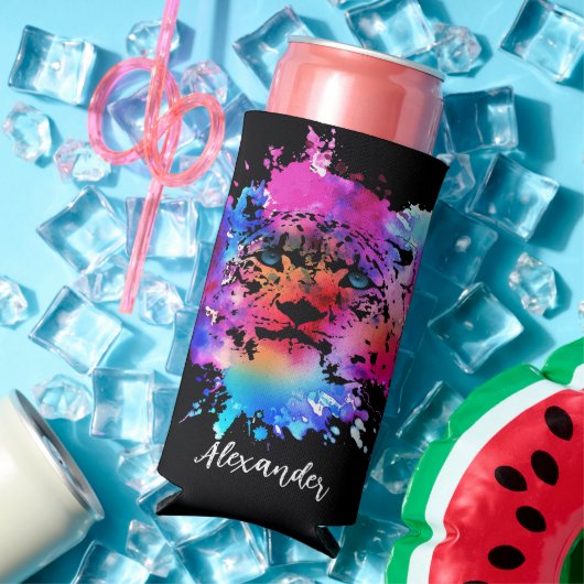 Gepersonaliseerde Waterverf Tijger Hoofd Seltzer Blikjeskoeler (Insitu Zomer)