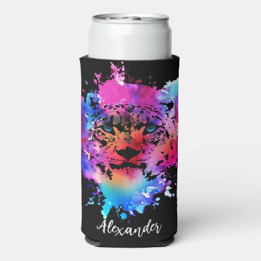 Gepersonaliseerde Waterverf Tijger Hoofd Seltzer Blikjeskoeler (Seltzer Achterkant)