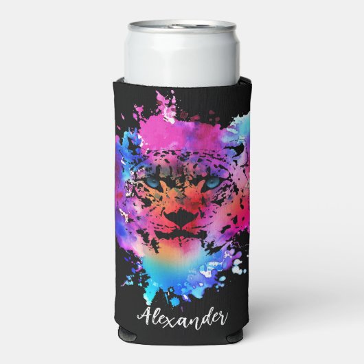 Gepersonaliseerde Waterverf Tijger Hoofd Seltzer Blikjeskoeler (Seltzer Voorkant)