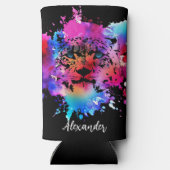 Gepersonaliseerde Waterverf Tijger Hoofd Seltzer Blikjeskoeler (Achterkant)