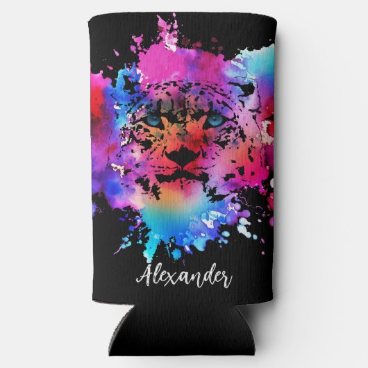 Gepersonaliseerde Waterverf Tijger Hoofd Seltzer Blikjeskoeler (Achterkant)