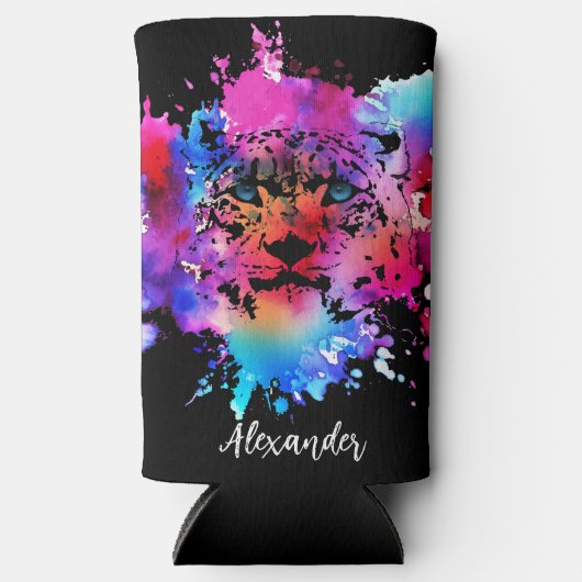 Gepersonaliseerde Waterverf Tijger Hoofd Seltzer Blikjeskoeler (Voorkant)