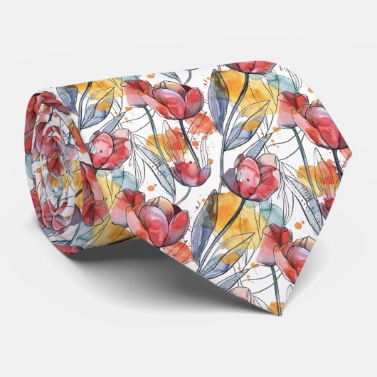 Gepersonaliseerde Waterverf tulp Stropdas (Opgerold)