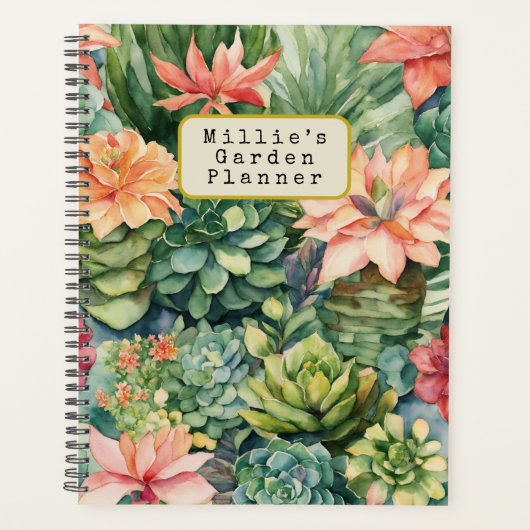 Gepersonaliseerde Waterverf vetplanten tuinplanner Planner (Voorkant)