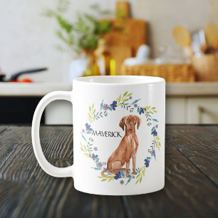 Gepersonaliseerde Waterverf Vizsla Spring Wreath Koffiemok