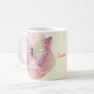 Gepersonaliseerde Waterverf Vlinders en Bloemen Koffiemok