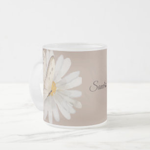 Gepersonaliseerde Waterverf Vlinders en Bloemen Matglas Koffiemok