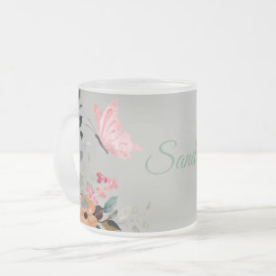 Gepersonaliseerde Waterverf Vlinders en Bloemen Matglas Koffiemok