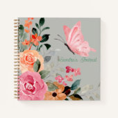 Gepersonaliseerde Waterverf Vlinders en Bloemen Notitieboek (Voorkant)