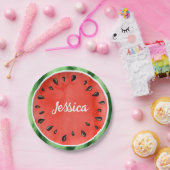 Gepersonaliseerde Waterverf Watermeloen Slice Roun Papieren Bordje (Feest)